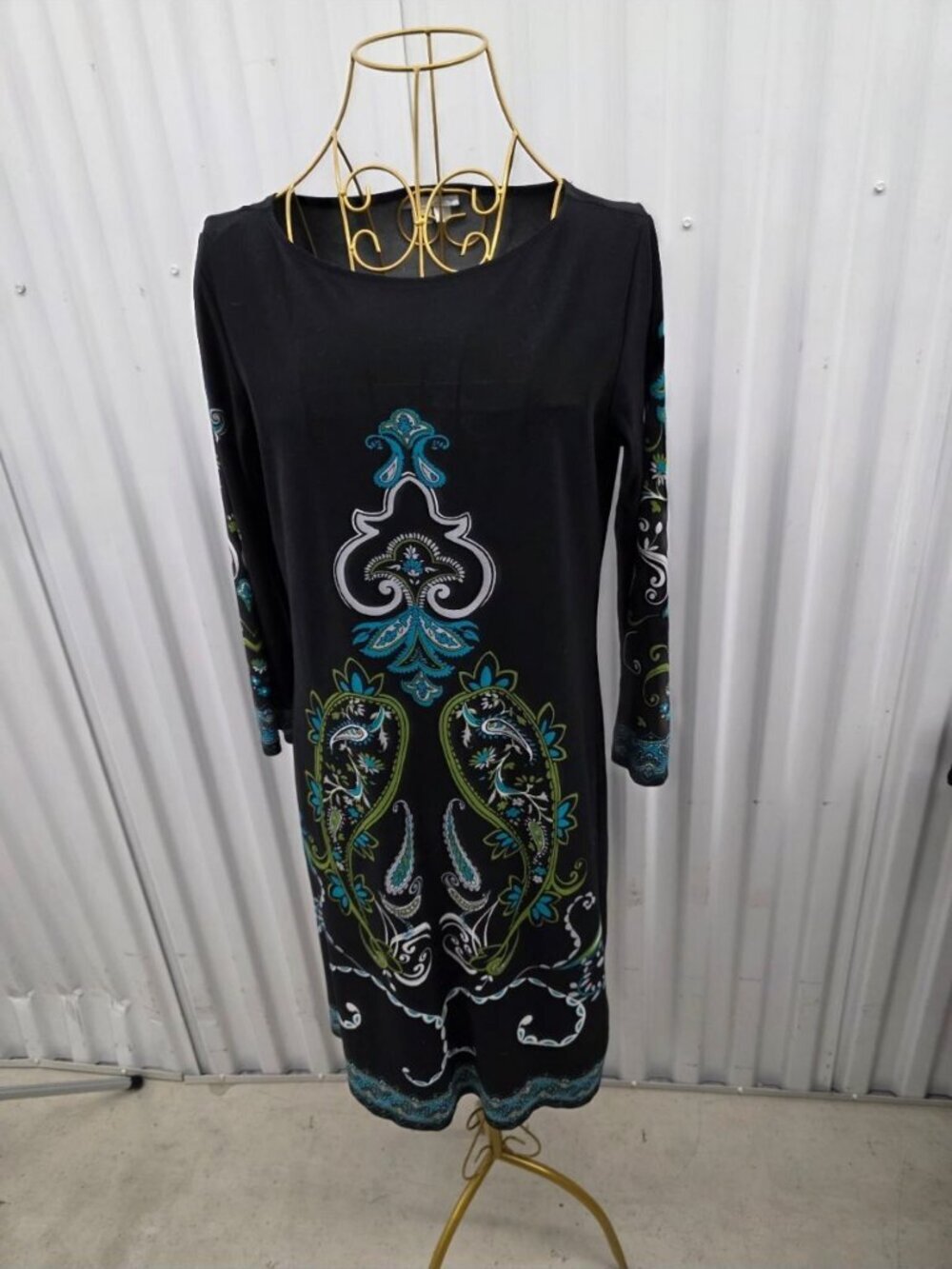 LONDON TIMES Women's Black Multi Paisley Print Stretch Long Sleeve Dress 8